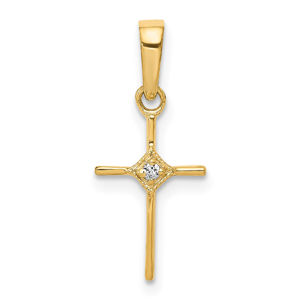 14K Yellow Gold Diamond Cross Pendant Charm with Rope Chain Necklace 20'' Y77684