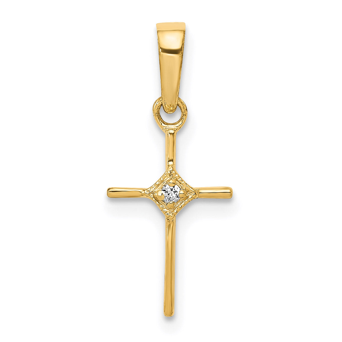 14K Yellow Gold Diamond Cross Pendant Charm with Rope Chain Necklace 20'' Y77684