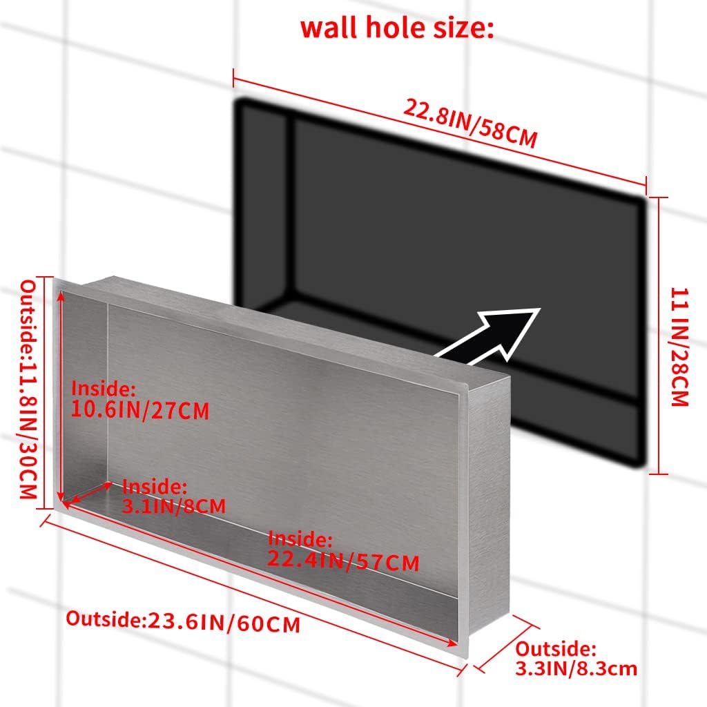 24x12 Brushed Stainless Steel Recessed Shower Shelf B80988