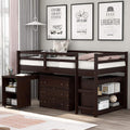 Gray Solid Wood Twin-Size Low Loft Bed Frame with Ladder R34915