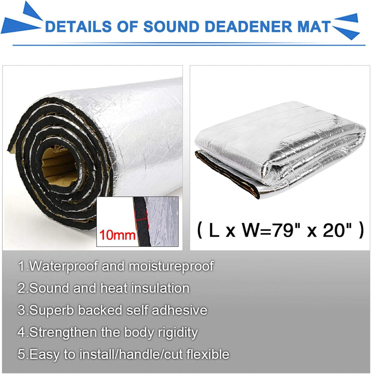 10.76sqft Heat Sound Deadener Insulation Mat Pack of 2 G681