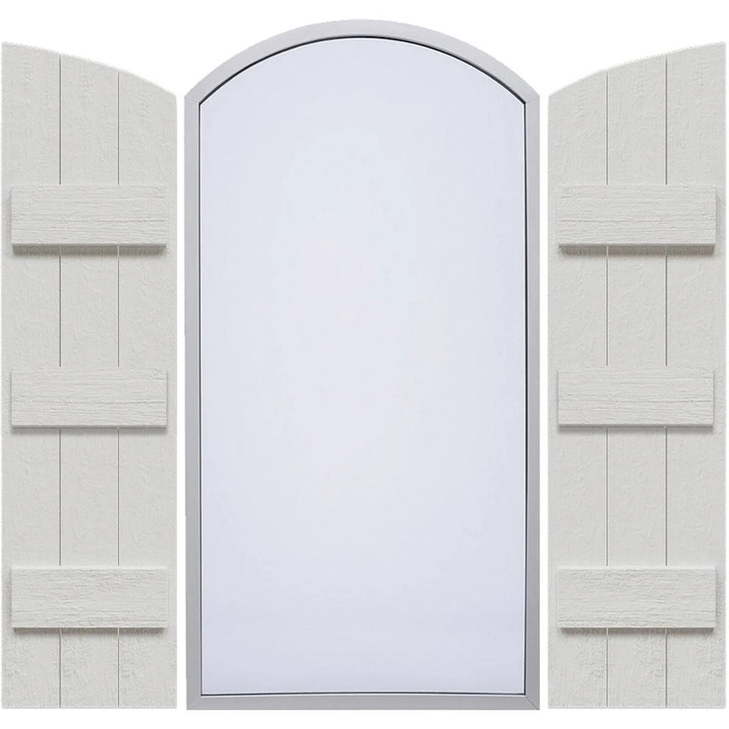 Rustic Faux Wood Shutters with Elliptical Arch Top C23040