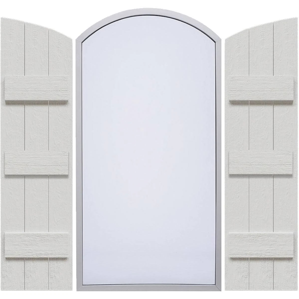 Rustic Faux Wood Shutters with Elliptical Arch Top C23040