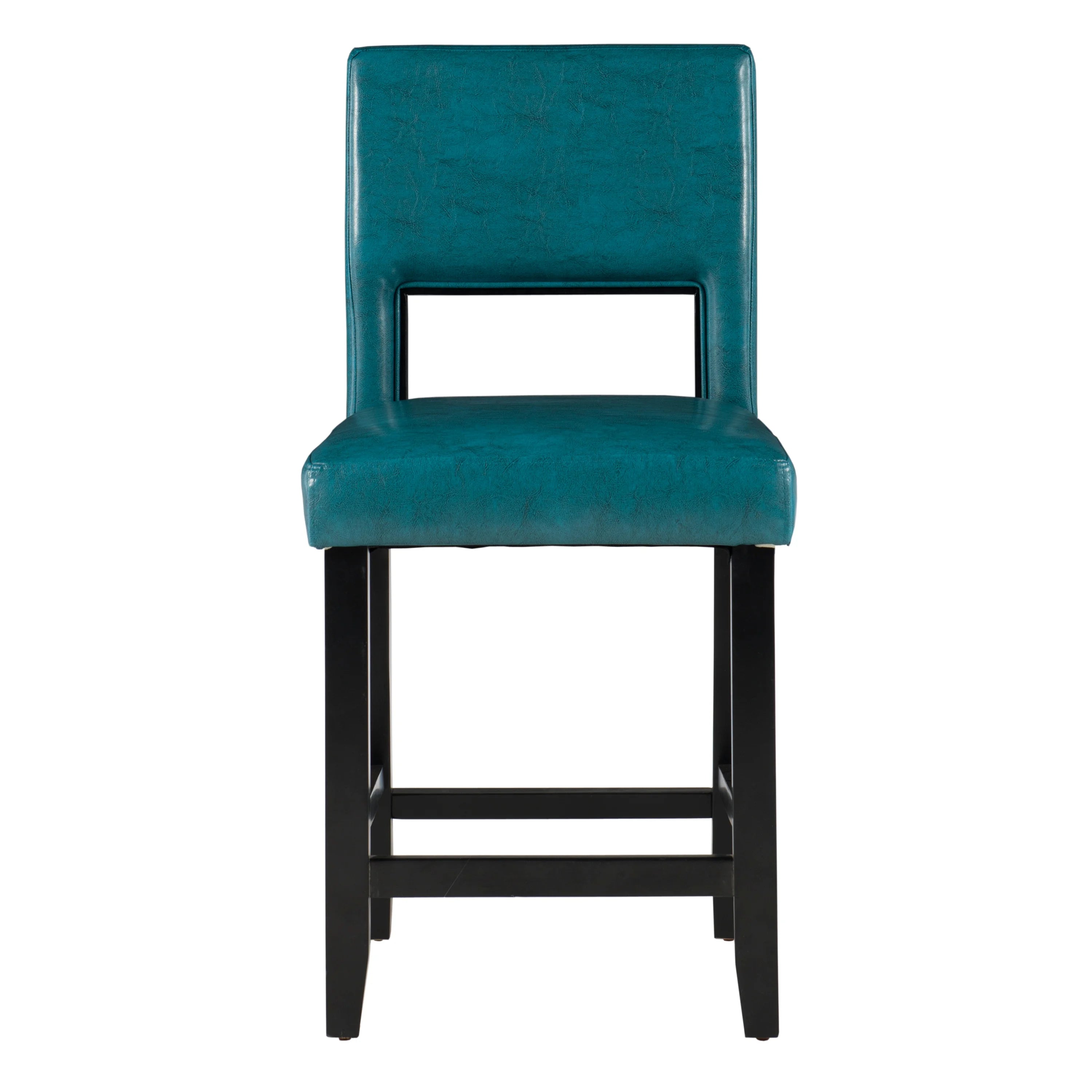 24" Wood Counter Stool, Aegean Blue Faux Leather F627