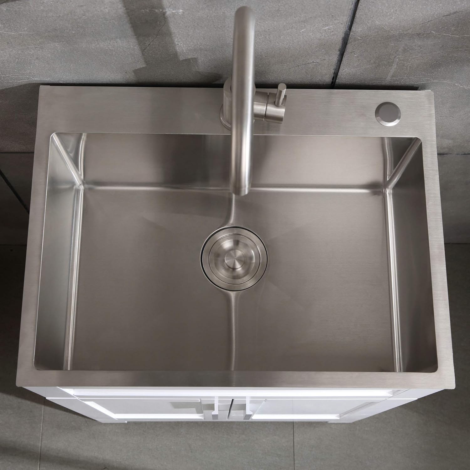 White Laundry Utility Cabinet with Stainless Steel Sink and Faucet M3671