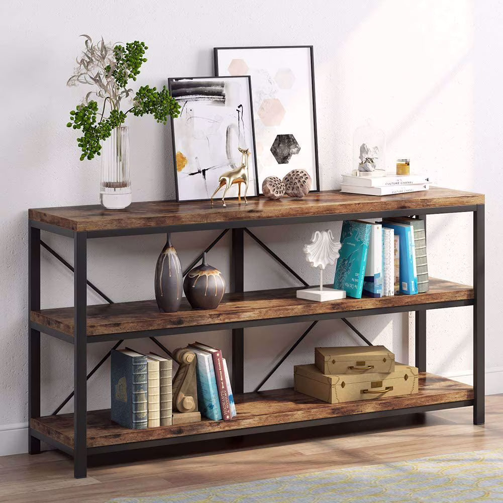 Rustic Industrial 55 Inch Sofa Table with Shelves V1535
