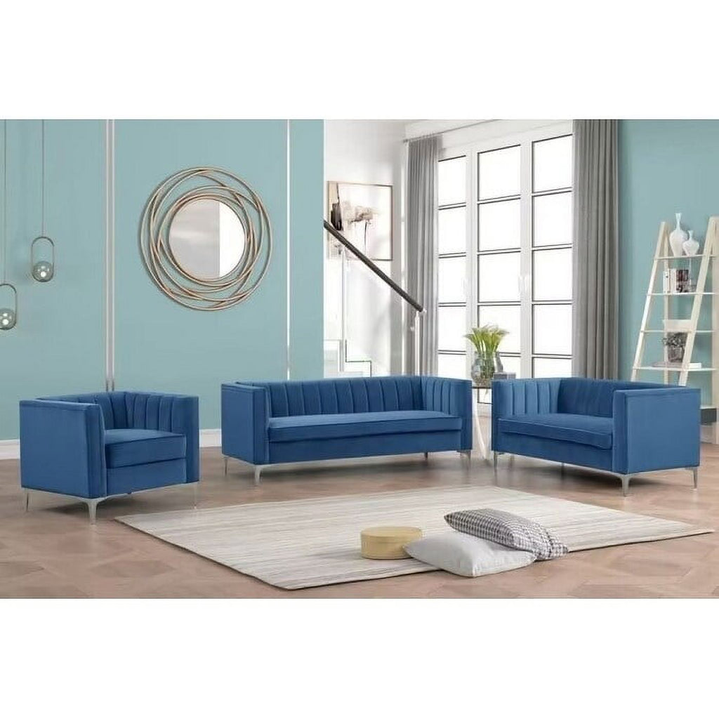 3 Pieces Fabric Dutch Velvet Blue Couch and Sofa Set F458637
