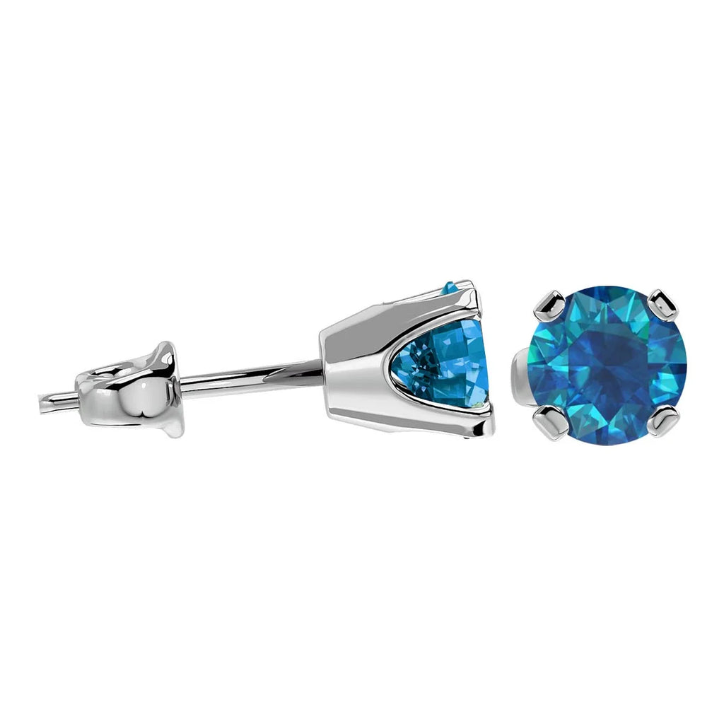 Blue Diamond Stud Earrings in 14 Karat White Gold E6193