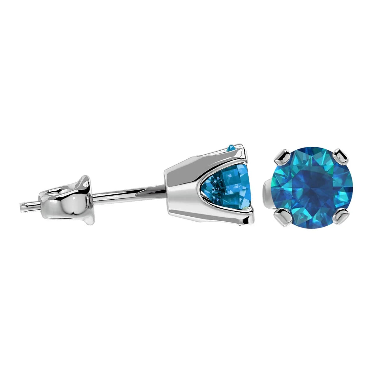 Blue Diamond Stud Earrings in 14 Karat White Gold E6193