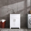 White Laundry Utility Cabinet with Stainless Steel Sink and Faucet M3671