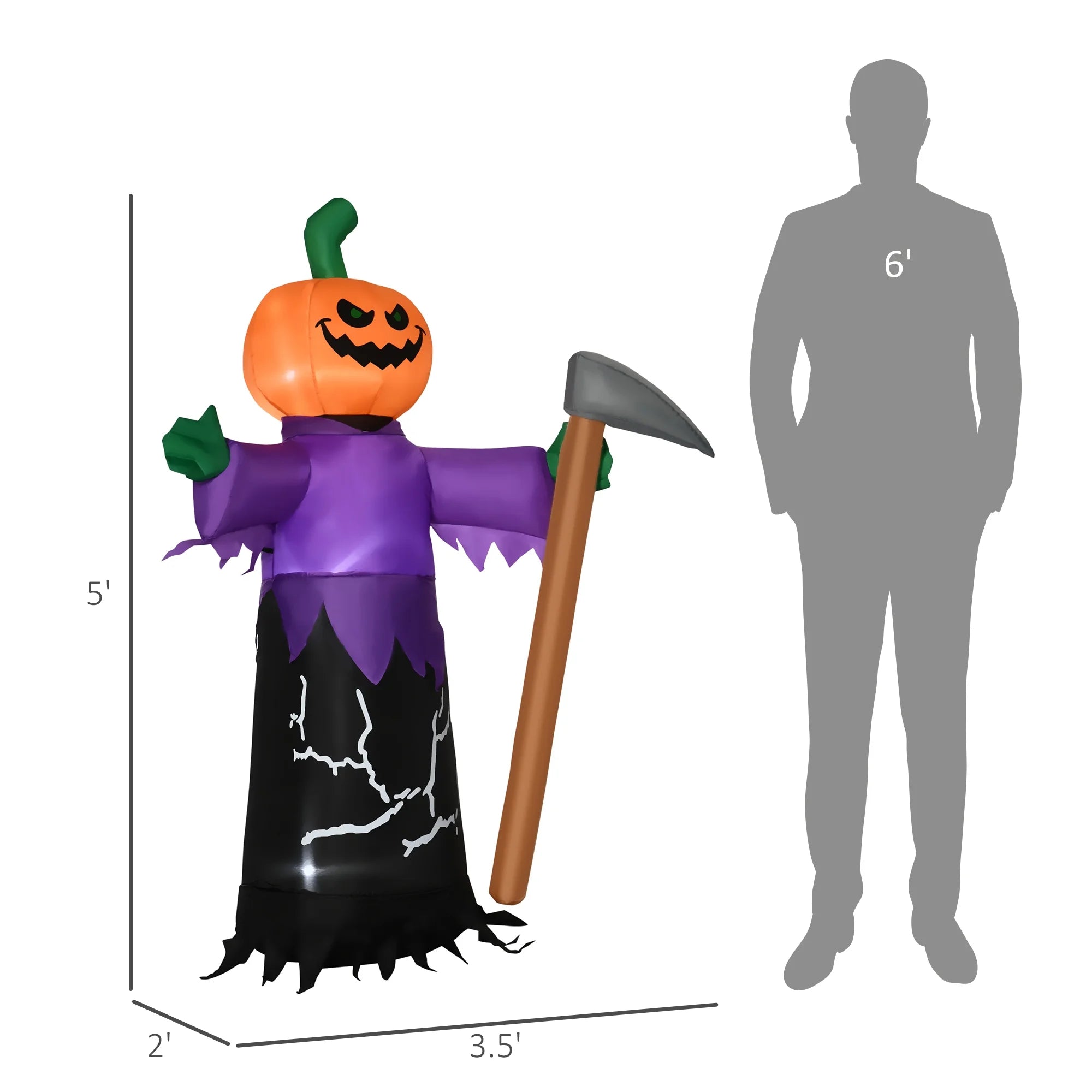 Inflatable Halloween Pumpkin Grim Reaper LED Yard Display E424