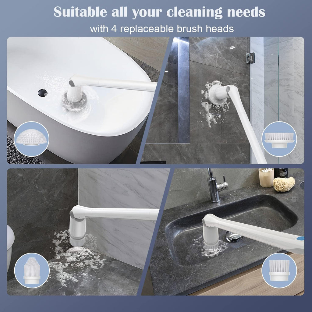 Electric Spin Scrubber with Extendable Handle & 4 Replaceable Brush Heads K99420