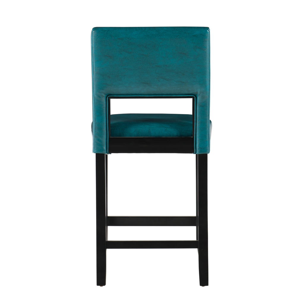 24" Wood Counter Stool, Aegean Blue Faux Leather F627