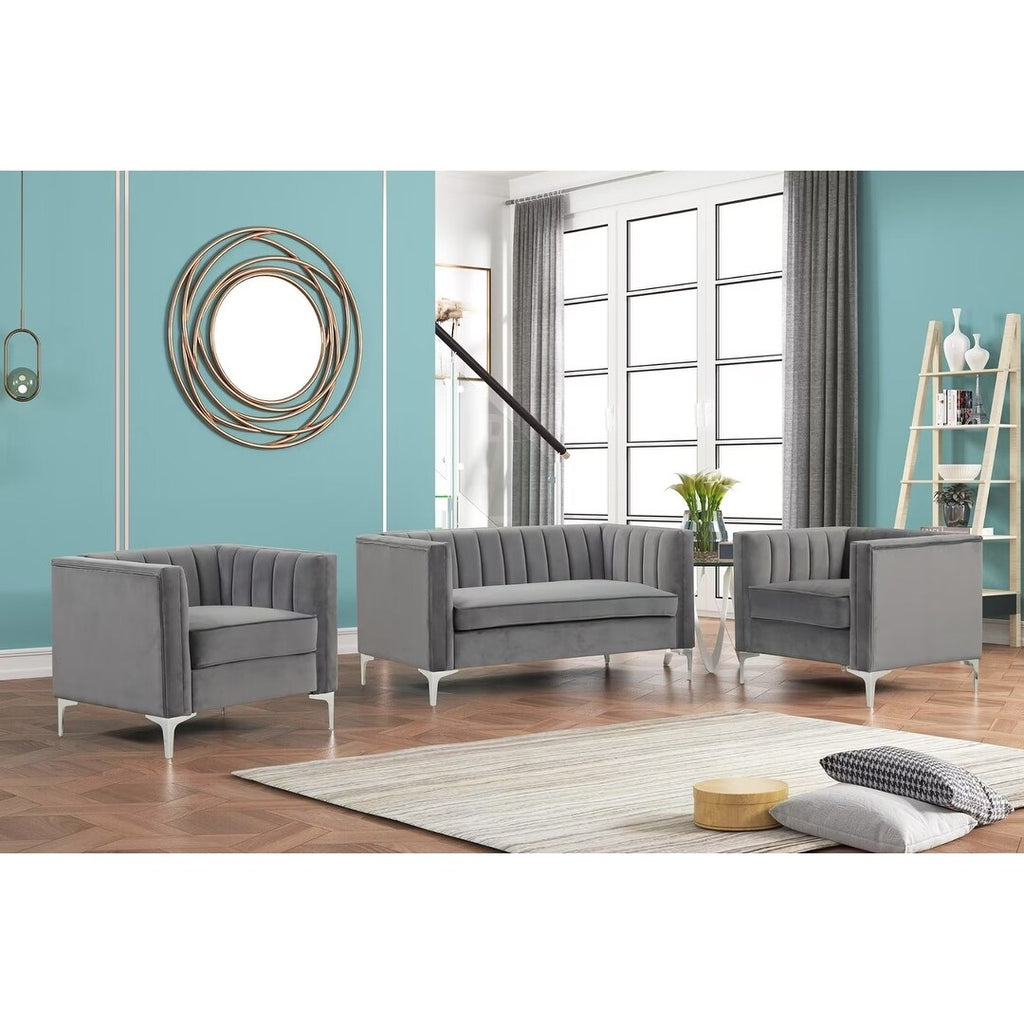 3 Pieces Fabric Dutch Velvet Blue Couch and Sofa Set F458637