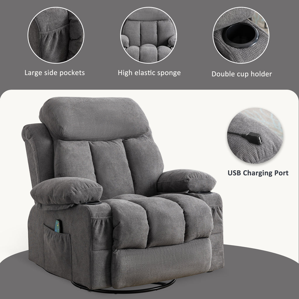 Swinging recliner massage heated sofa with USB and cup holders V37953