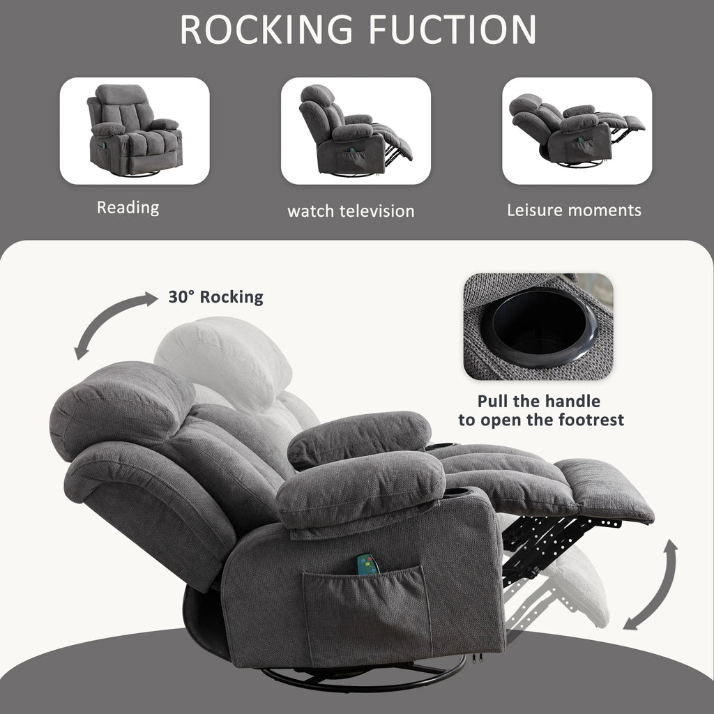 Swinging recliner massage heated sofa with USB and cup holders V37953