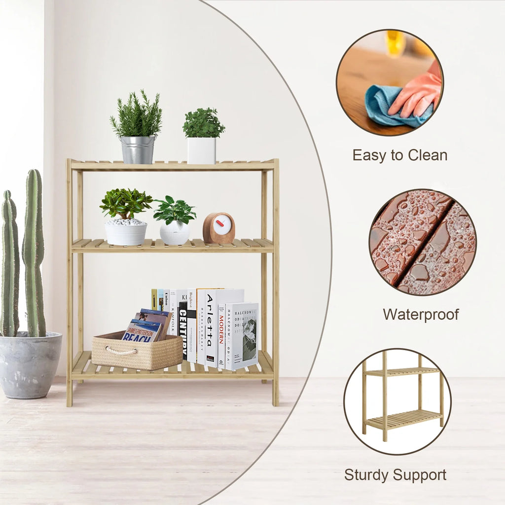 Bamboo Storage Shelf with Display Rack, 23"x10"x27" Natural J735213