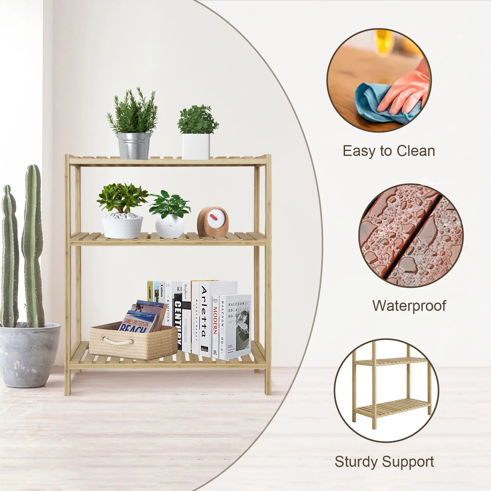 Bamboo Storage Shelf with Display Rack, 23"x10"x27" Natural J735213