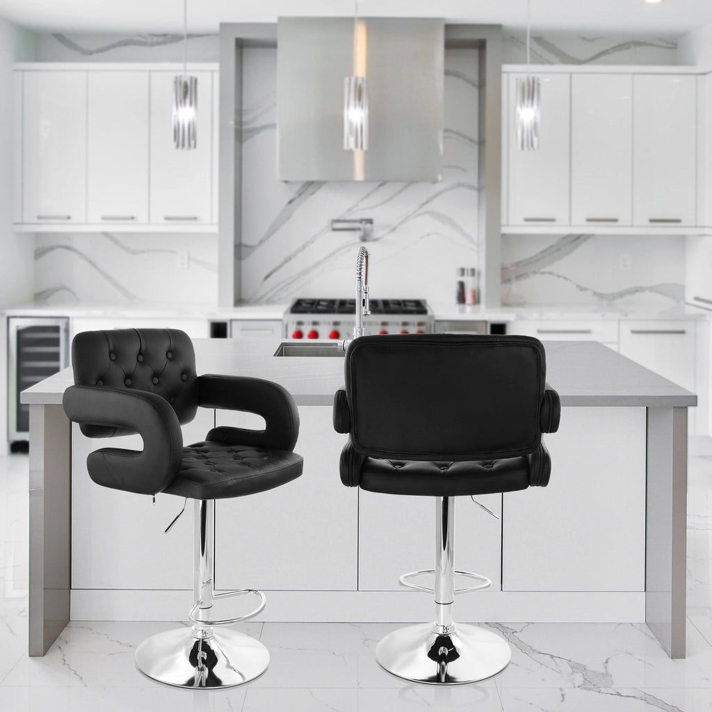 Black Faux Leather Tufted Bar Stool with Chrome Base X6807