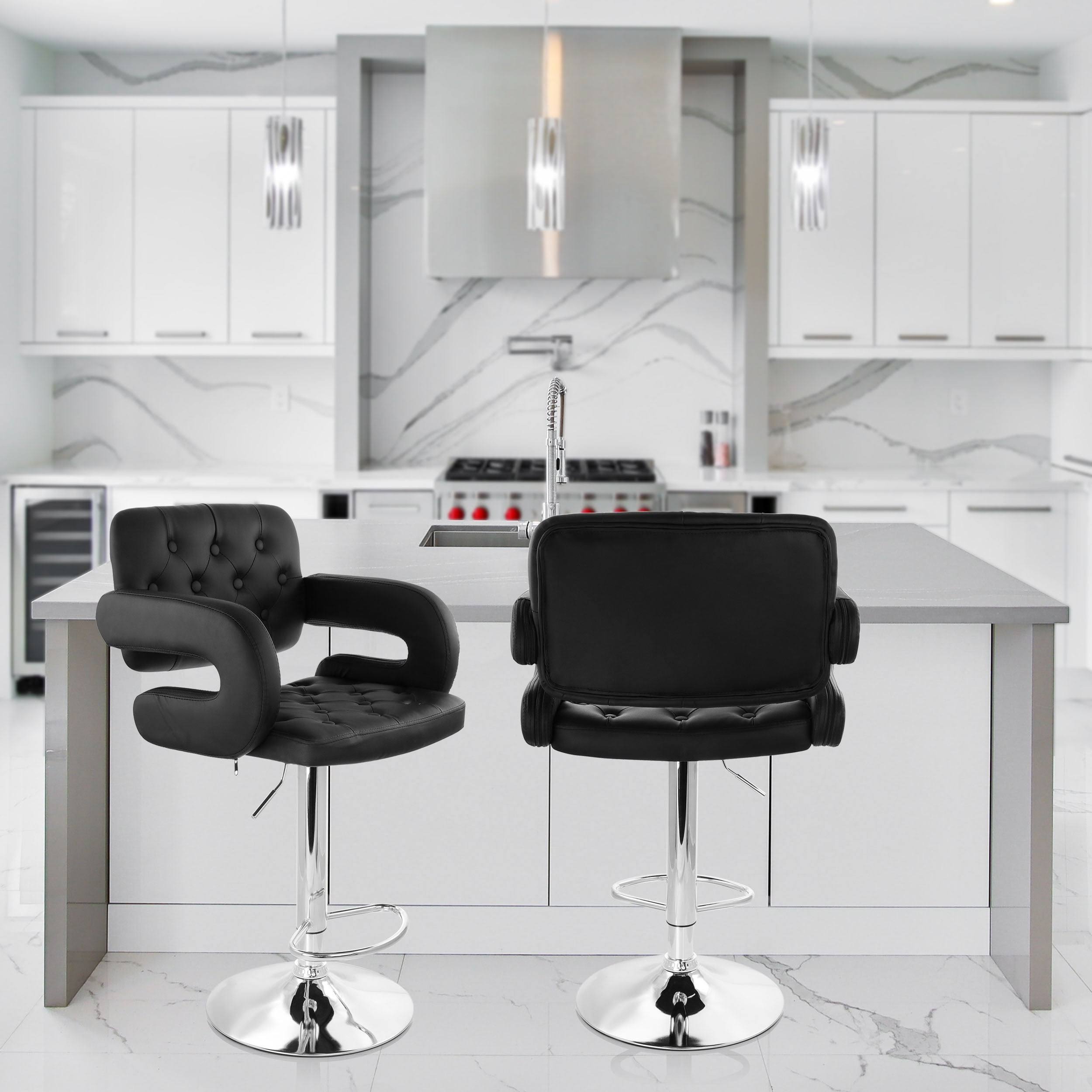 Black Faux Leather Tufted Bar Stool with Chrome Base X6807