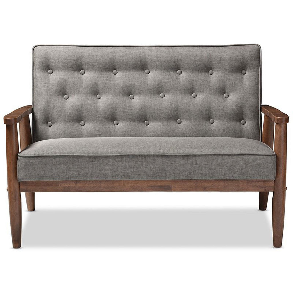 Faux Leather Tufted Loveseat in Gray and Walnut G2875
