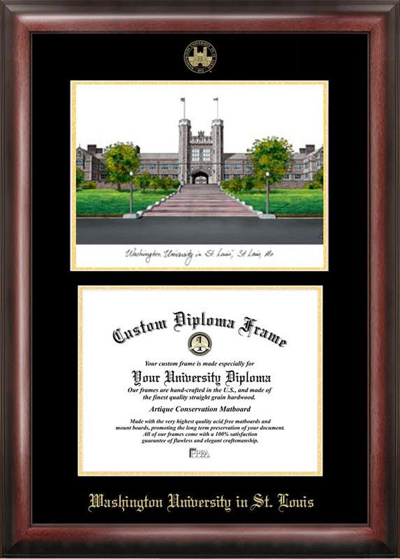 Gold Embossed Diploma Frame with Campus Images Lithograph D44572