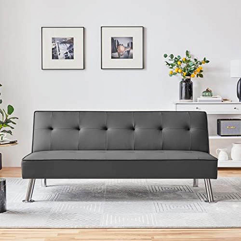 Black Faux Leather Convertible Futon Sleeper Bed P379