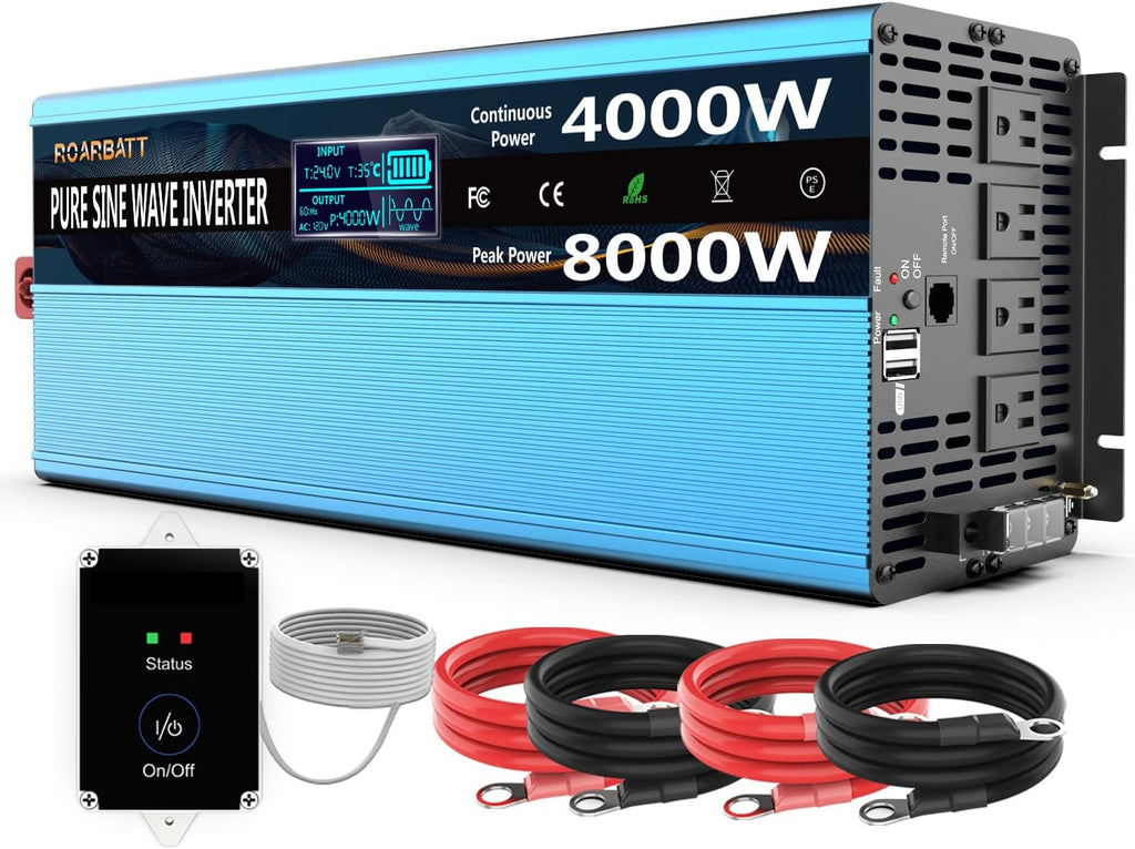 4000Watt 12V DC to AC 110V 120V Peak Power 8000Watt Power Inverter with Remote Control 4 AC Outlets and Dual USB Port K489228