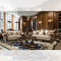 Brown Silk Beige Fabric Sofa Set 3Pcs O8282