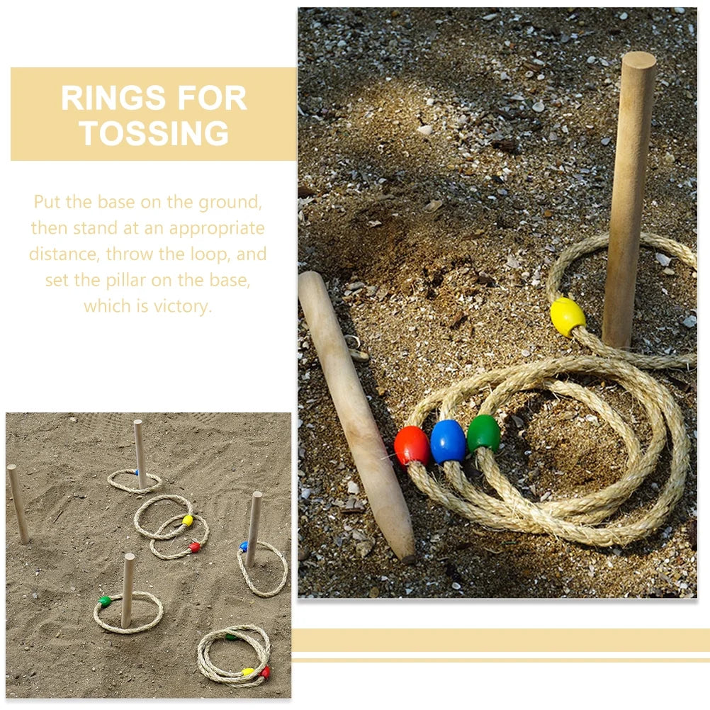 6-piece Ring Throwing Game Set with Natural Twine Solid Wood I393