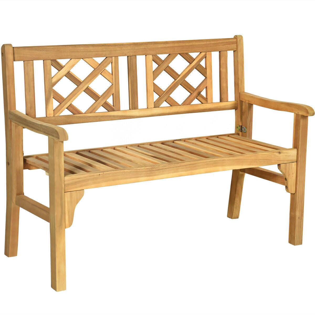 Patio Foldable Bench with Curved Backrest and Armrest W395
