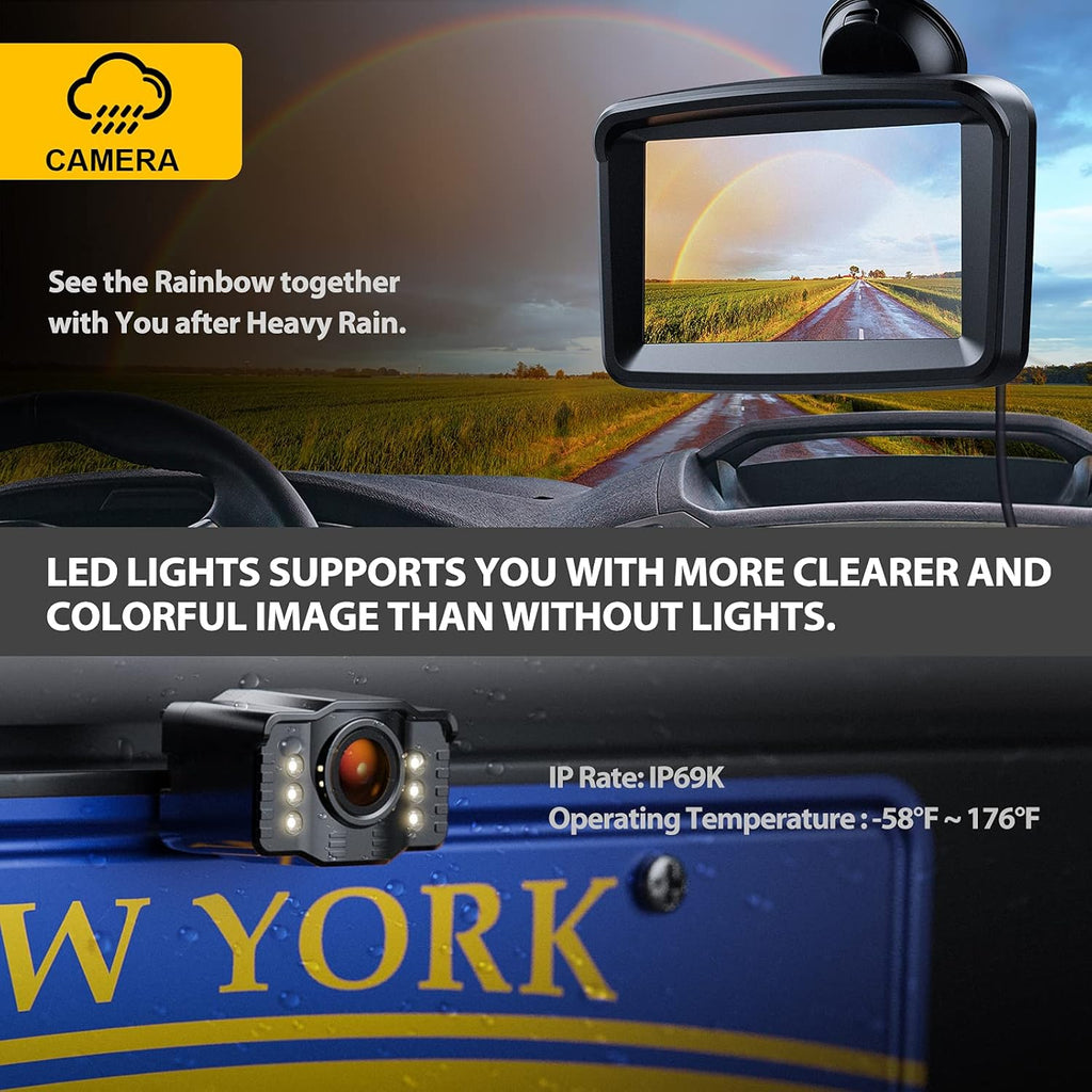 5 Monitor with 1080P Backup Camera for Truck, License Plate 149° Rear View Kits, IP69 Waterproof, Wired Pack of 2 E577